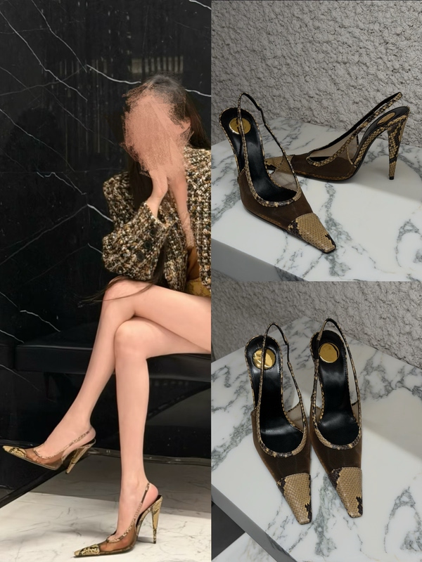 High-Heeled Shoes for Women 2026 New Style Snake Print Mesh Pointed Toe Back Strap Thin Heel Open Back Pumps Sexy Socialite Shoes That Make Legs Look Longer High-Heeled Shoes for Women 2026 New Style Snake Print Mesh Pointed Toe Back Strap Thin Heel Open Back Pumps Sexy Socialite Shoes That Make Legs Look Longer