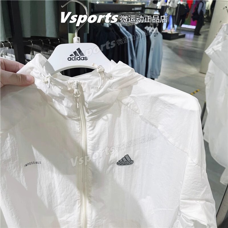 Authentic Adidas Skin Jacket Hooded Coat for Men, Windproof and Sun-Protective Clothing, Sports Casual Woven Jacket Ia8136