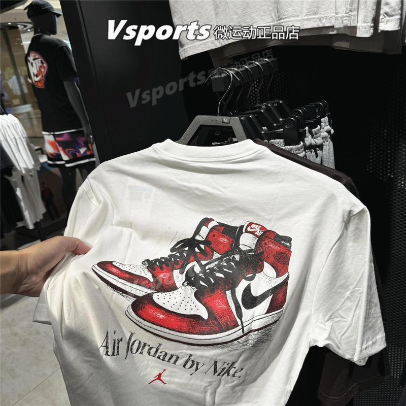 Jordan Nike Short-Sleeved Men's 2026 New Sports Loose Printed White Round Neck T-Shirt Ix1577-100