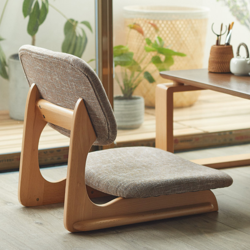 Solid wood tatami back chair Japanese-style seat backrest chair cushion and room chair balcony bay window chair bed low chair