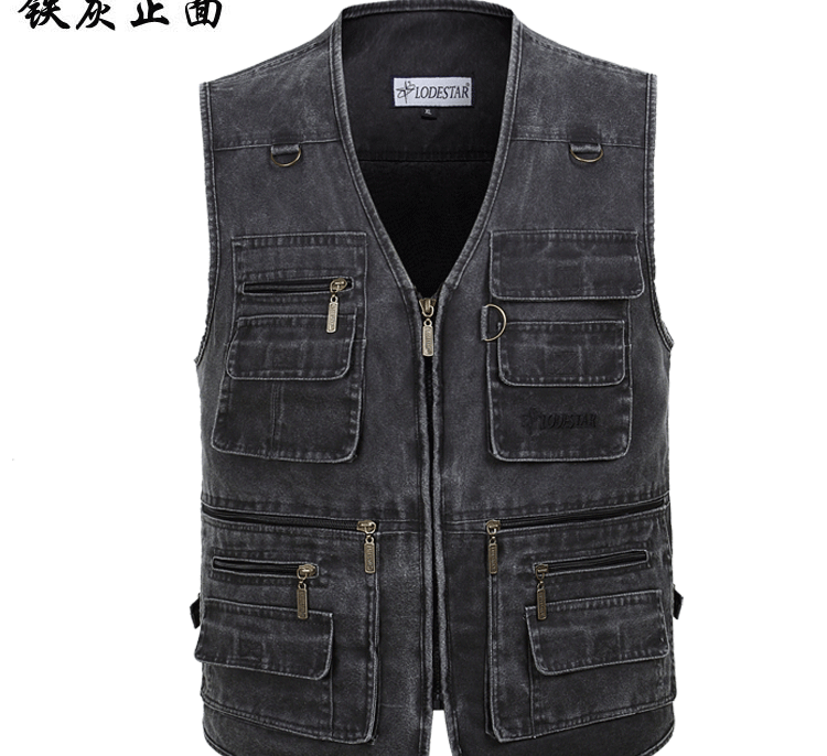 Áo vest nam ngoài trời cho người trung niên và người già mùa xuân và mùa thu bằng vải cotton cộng với phân bón XL cha nhiều túi mỡ vai thời trang big size
