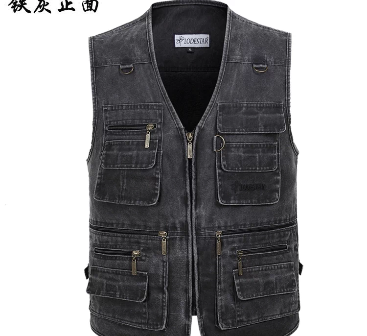Áo vest nam ngoài trời cho người trung niên và người già mùa xuân và mùa thu bằng vải cotton cộng với phân bón XL cha nhiều túi mỡ vai