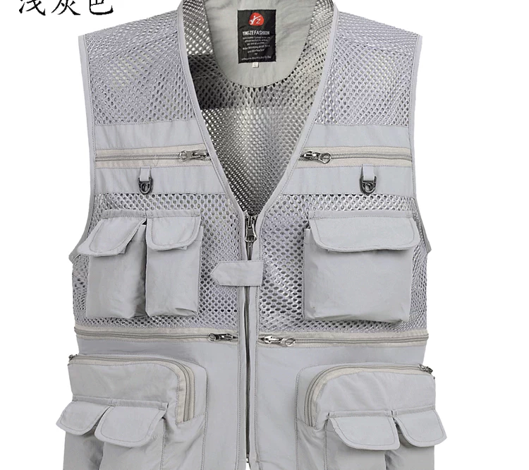 Mùa hè mỏng phần lưới vest nam khô nhanh giản dị nhiều túi nam nhiếp ảnh vest vest vest cộng với phân bón để tăng - Dệt kim Vest áo len mỏng