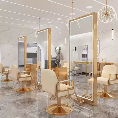 Net celebrity hair salon mirror table single and double-sided mirror with touch hair salon trendy hair salon special floor-to-ceiling wall with light