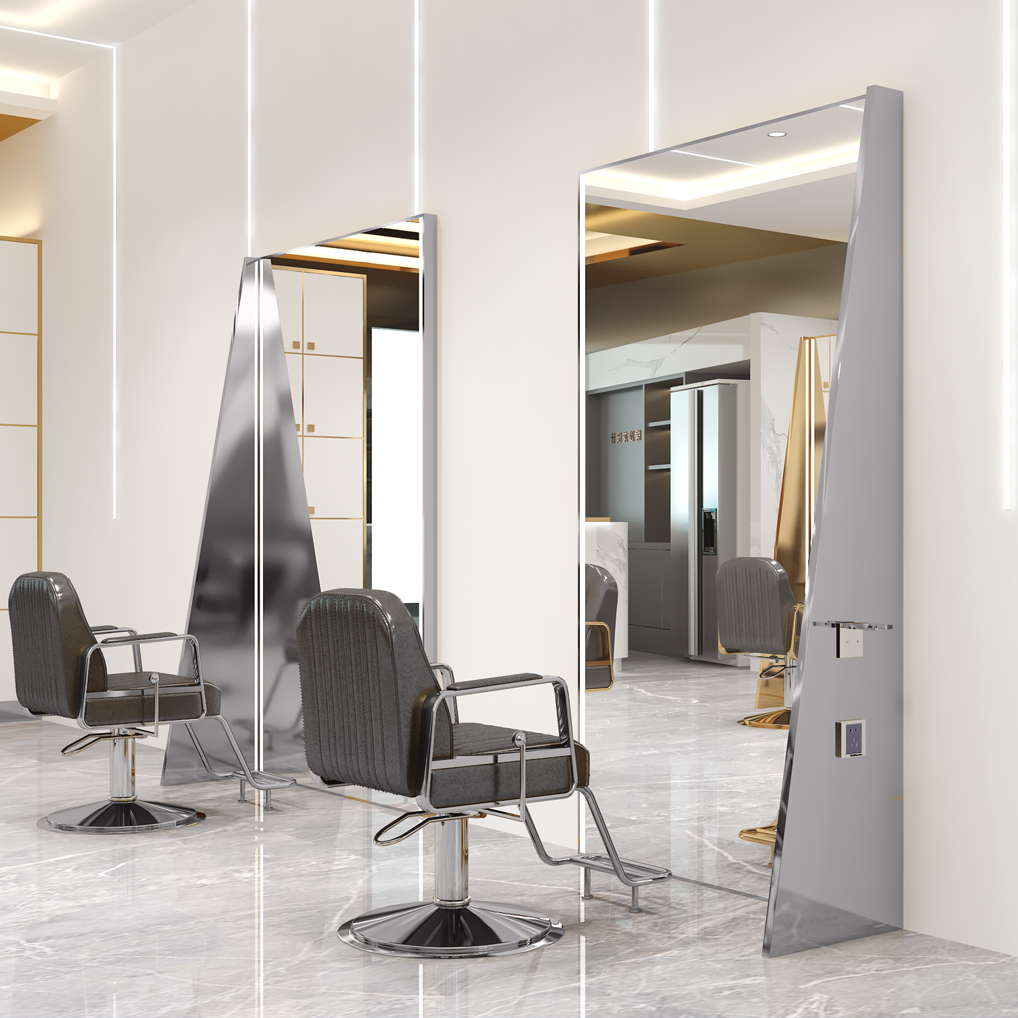 Beauty Hair Shop Mirror Desk Hair Salon Special Red Hairdressingshop Single Face Bifacial Mirror With Light Floor Mirror Beauty Hair Cut Mirror