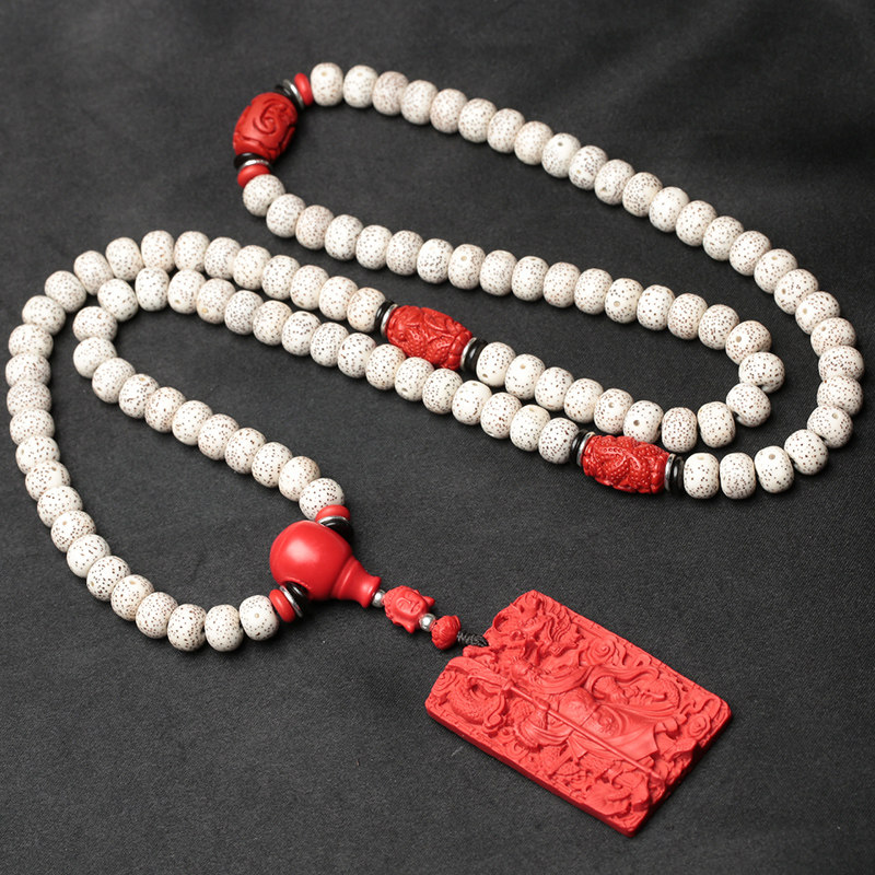 Good brocade Star Moon Bodhi 108 Buddha beads Vermilion red Guan Gong Guanyin hand chain necklace Men's and women's long version sweater chain
