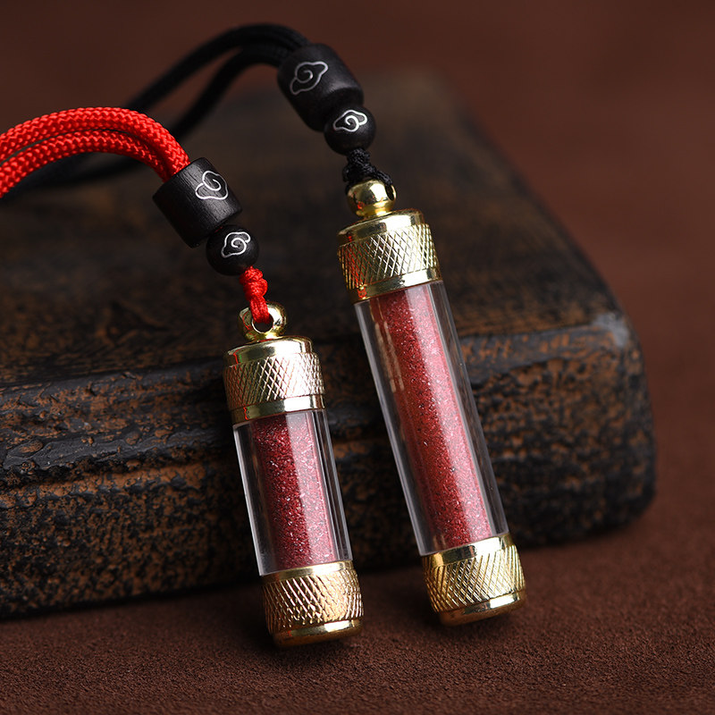 Natural vermilion sand pendant Portable lucky bag pendant Rough stone powder necklace pendant Men and women children baby evil baby necklace bottle