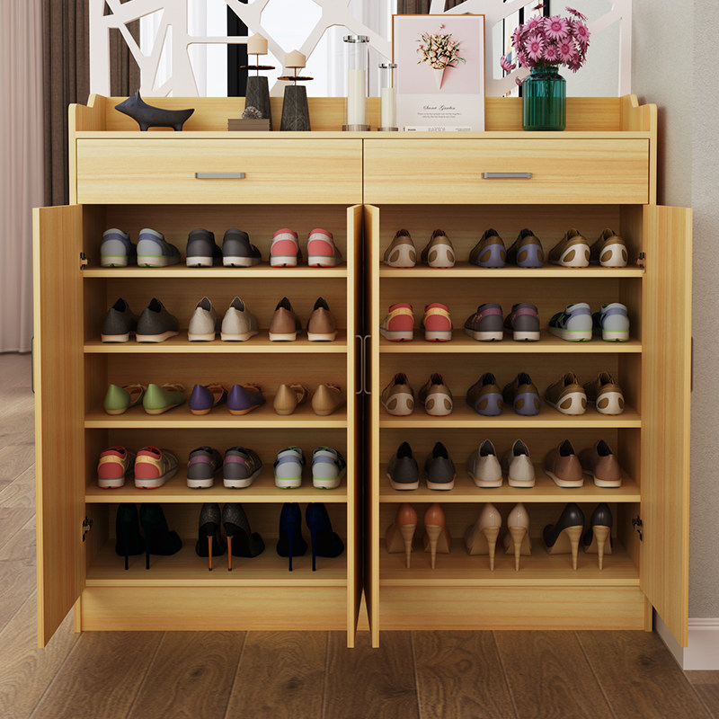 Home Doorway Minimalist Modern Door Hall Cabinet Simple Shoe Cabinet Economy Type Large Capacity Storage Original Wood Color Multilayer Shoe Rack