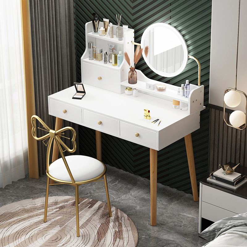 Light and luxurious makeup Desk Makeup Desk Brief modern with stool Bedroom small family Type of accommodating cabinet LED Lights Inches Wind Makeup Table