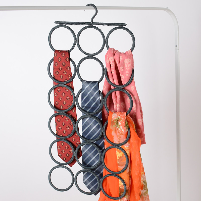 Gray multi-purpose hanger Scarf tie Silk scarf belt Socks porous circle storage hanging shelf