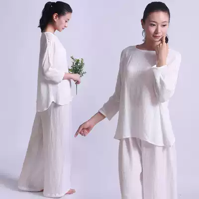Spring and summer retreat cloth cicada White Kundalini women cotton yoga clothes Zen clothes tea people clothes spring and summer large size Zen