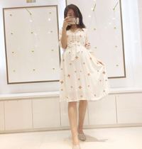 Embroidered boutique chiffon maternity skirt lined with medium and long models with belts to tie