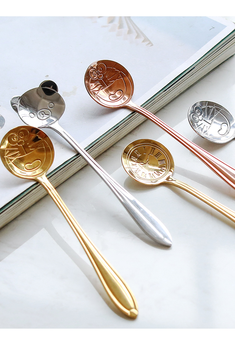 Cartoon muỗng cà phê inox khuấy thìa vàng dễ thương bữa ăn sữa chua trái cây tráng miệng thìa tròn đầu thìa nhỏ - Cà phê tách uống cà phê