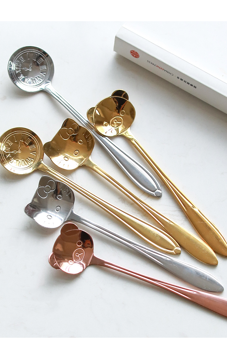Cartoon muỗng cà phê inox khuấy thìa vàng dễ thương bữa ăn sữa chua trái cây tráng miệng thìa tròn đầu thìa nhỏ - Cà phê tách uống cà phê