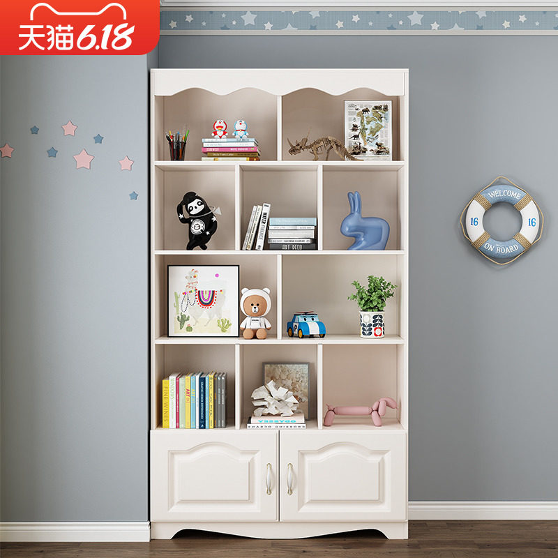 Bookshelf Floor Shelve Shelf Living Room Bedroom Net Red Children Bookcase Solid Wood Integrated Close To Wall Small Containing Cabinet Bookcase