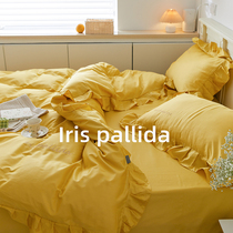 Princess wind cotton four-piece set 60 long staple cotton letter embroidery ruffles cotton quilt cover girl heart bedding 4