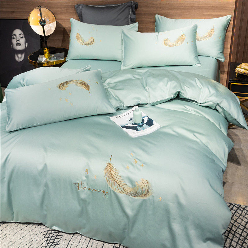 ISSZ cotton 40 pieces cotton four-piece set Naked sleeping cotton bed sheet duvet cover Bed Li 100 bedding three 4-piece sets