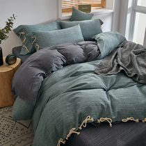 Autumn and winter Nordic 100 Cotton Cotton Scrub Four-piece Thickened Warm Cotton Bedding Sheets quilt cover Bed Hats