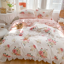 Korean cotton bed four-piece set 100 cotton hipster princess bed bed sheet three-piece bed hats quilt cover 4