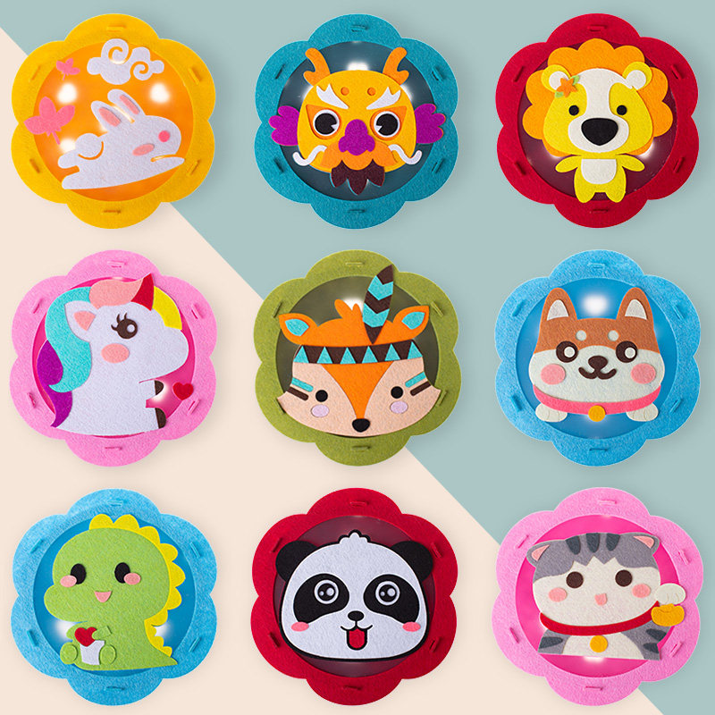 Tiger Rabbit Lantern Children Handmade Diy Material Unwoven Fabrics Creative Cartoon Kindergarten Hand Lanterns