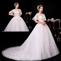 Wedding dress simple one-word shoulder wedding dress 2021 new drag exhaust quality bridal dream wedding dress Chinese slim slim thin