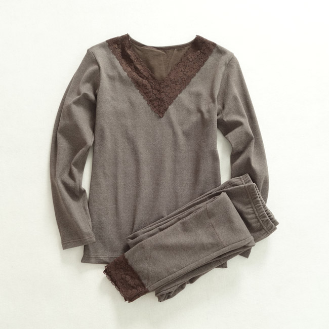 Đặc biệt hàng ngày bộ đồ lót nhiệt Quần áo mùa thu nữ quần dài cotton v-cổ ren cơ thể Slim mùa thu và phần mỏng đồ mặc nhà cao cấp
