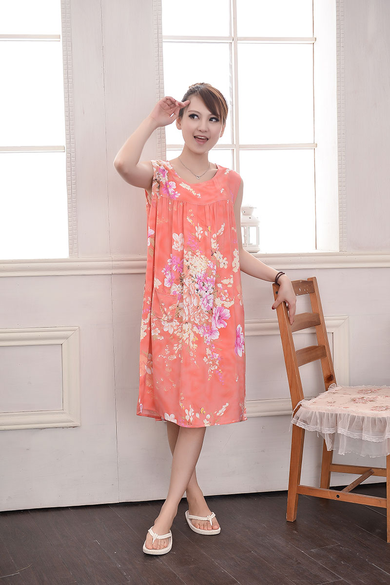 Mùa hè nữ ngủ váy cotton lụa rayon không tay nữ trung niên ngắn tay đồ ngủ nightdress để tăng của mẹ nightdress