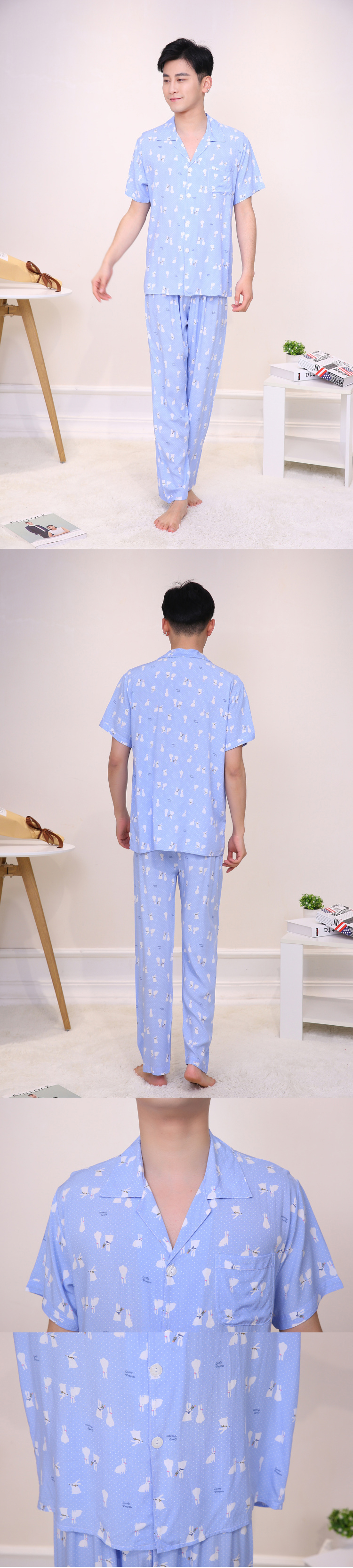 Mùa hè cotton nhân tạo bông đồ ngủ nam cotton home quần áo cotton lụa trung niên đồ ngủ XL cộng với chất béo cotton dày