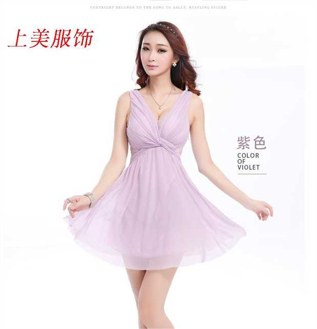 Váy ngủ gợi cảm mùa hè không tay hộp đêm của phụ nữ Váy chữ A cổ chữ V cắt thấp đu lớn khách sạn KTV sling váy cỡ lớn - A-Line Váy mẫu váy nhung xòe