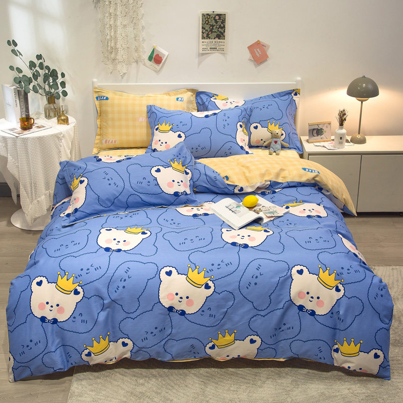 Spring and autumn cotton bedding set Cotton 1 8m bed four-piece set simple bed sheet duvet cover three-piece set 1 5m household