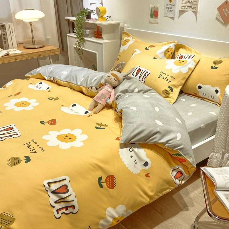 Four-piece set of student single spring and autumn sheets quilt cover summer dormitory three-piece set of bedding quilt cover bedding 4