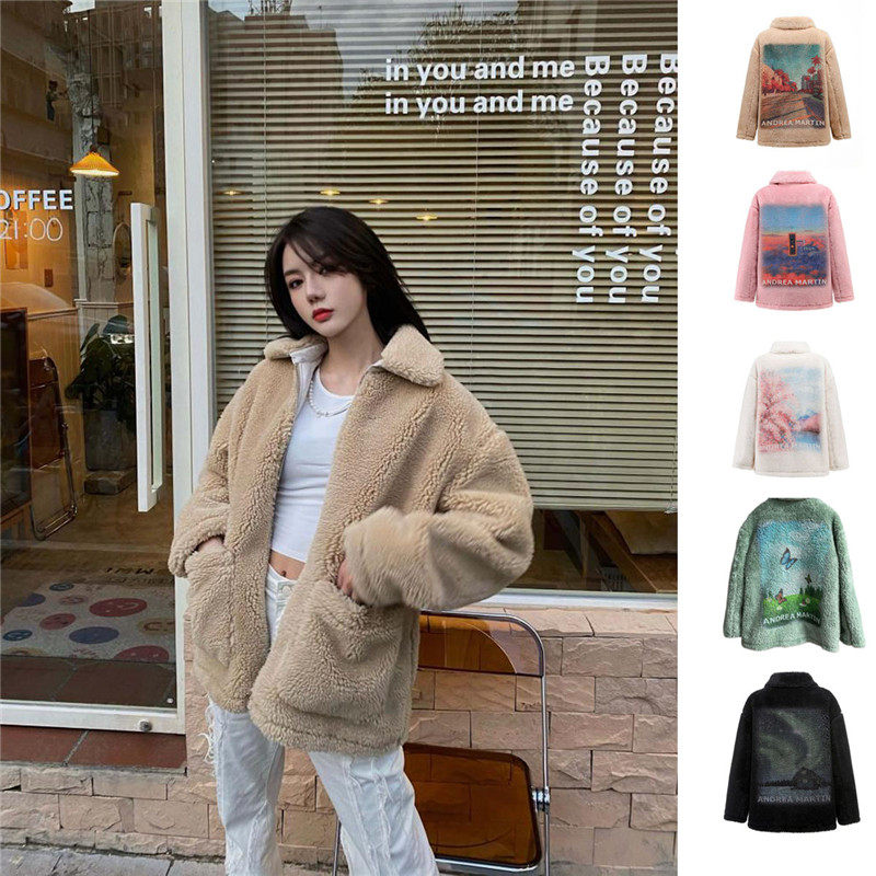 Andrea Martin designer jacket female fur jacket lamb wool printed 2021 autumn winter new blouses