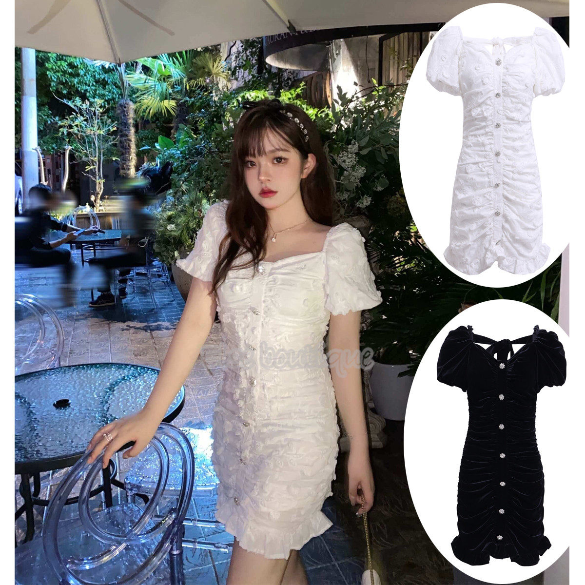 Eimismosol 2020 early autumn new women white jacquard black velvet diamond buckle princess small black dress