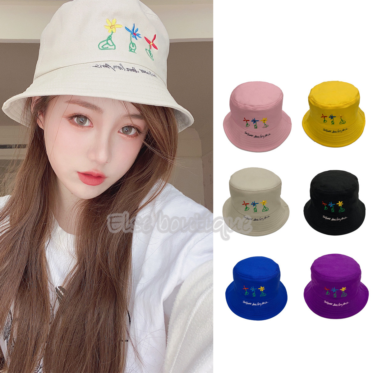 Andrea Martin Genuine authorizes spring and summer new fashion flower letters embroidered double face wearing fisherman's hat