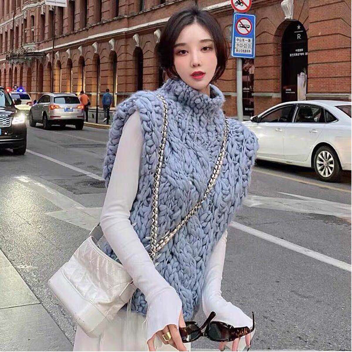 Diana Vevina fashion 100 hitch blue coarse flower vests 2020 fall new