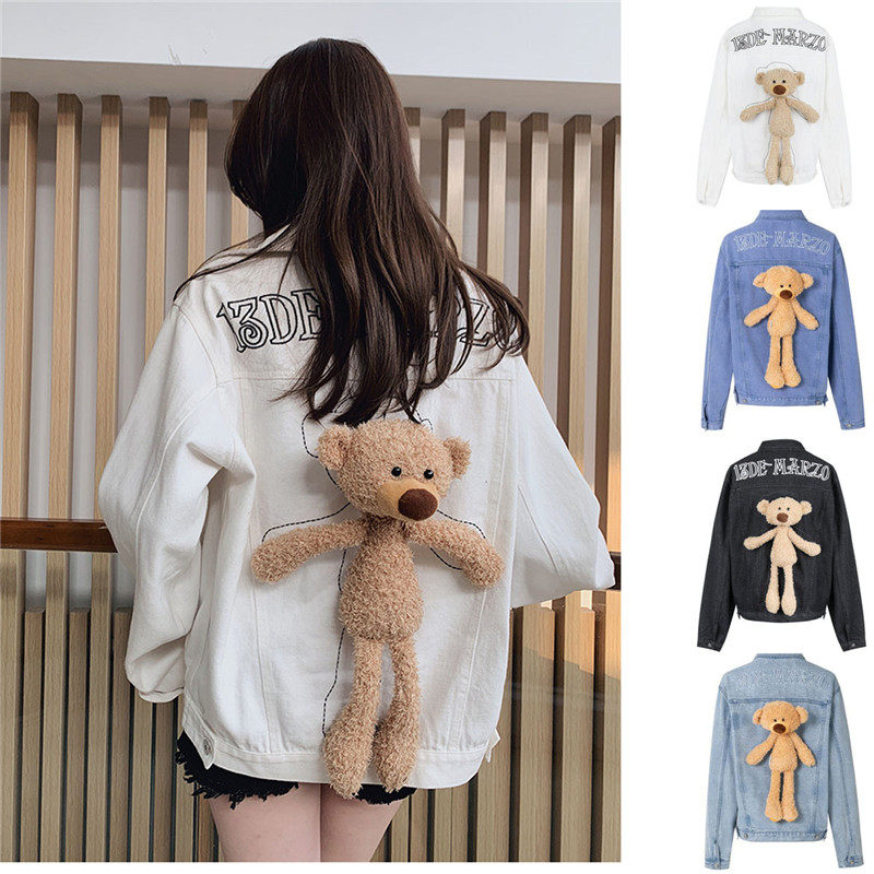 13DE MARZO Qin Xiaoxian Chen Yihan star with the same denim jacket three-dimensional bear 20 autumn top