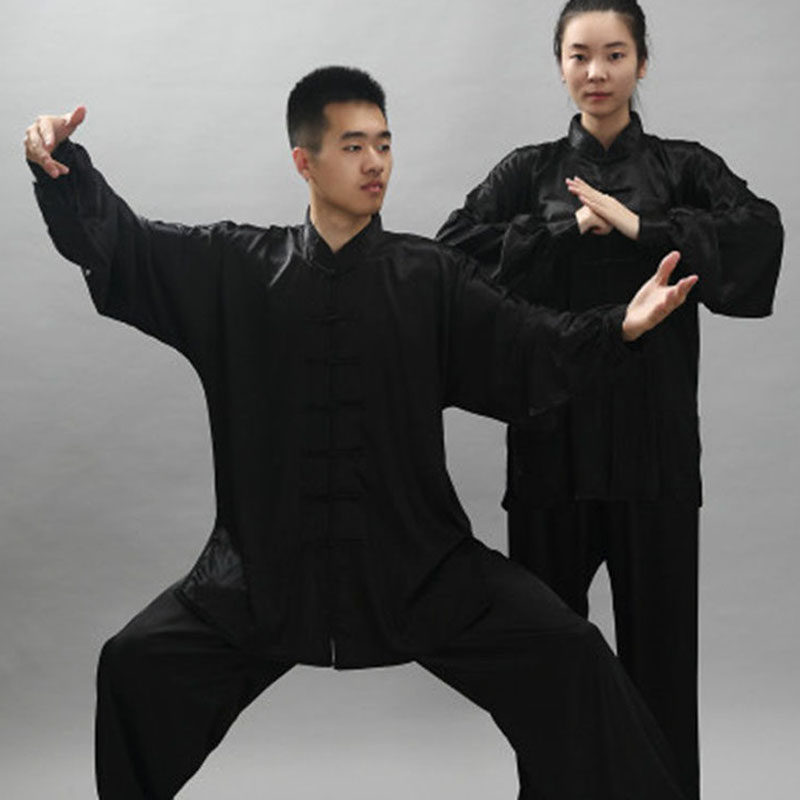 Taiji clothes men and women spring and autumn taijiquan taijiquan to serve South Korean silk long sleeve mid-aged morning practice performance competition suit-Taobao