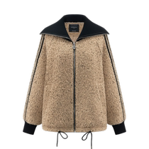 Ai Lai Short Down Jacket Womens 2024 New Winter Fashion Stitching Knitted Lapel Sheep Wool Jacket