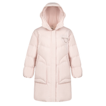 Alais popular winter duck down pink down jacket womens mid-length fashionable and sweet hooded coat