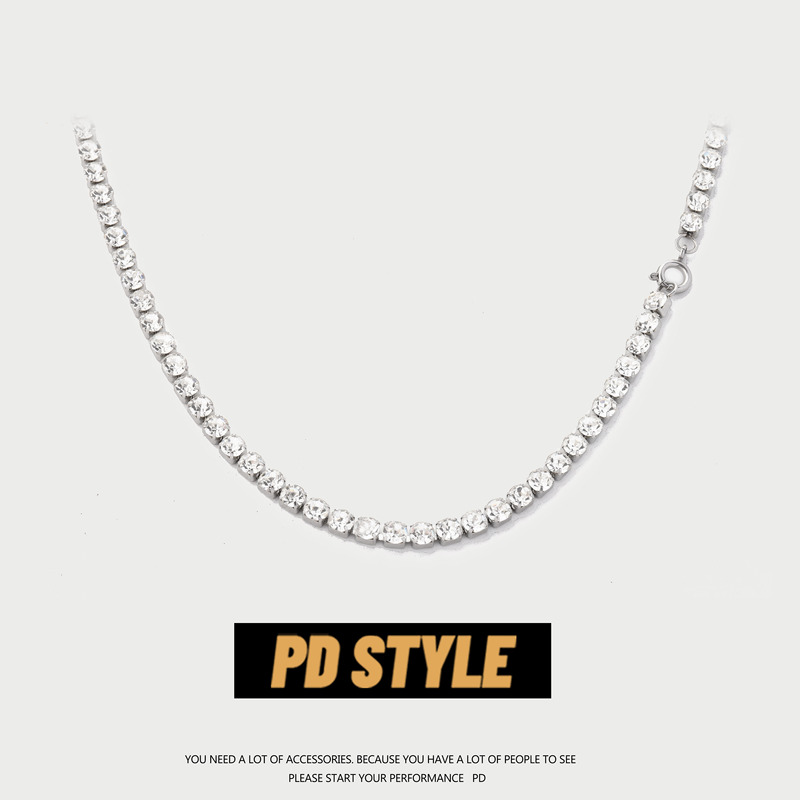 Pdstyle Cuban Chain Shine Full Diamond Necklace for Men and Women ins Hip-Hop Rhinestone Simple Trendy Versatile Choker Necklace Pdstyle Cuban Chain Shine Full Diamond Necklace for Men and Women ins Hip-Hop Rhinestone Simple Trendy Versatile Choker Necklace