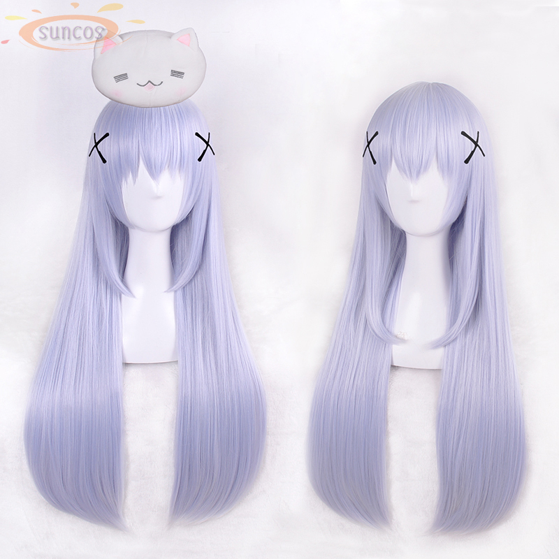 Suncos, Would You Like to Order Some Rabbit-Themed Goods Today? Shoufuku Shizuno Cosplay Wig, Light Sky Blue Long Curly Hair