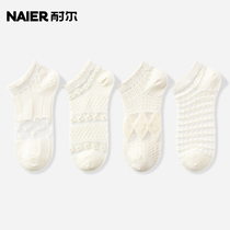Resistant White Socks Woman Summer Ensemble Lovely Academy Wind Slim short socks Ice Silk Shallow Invisible Boat Socks not falling heel