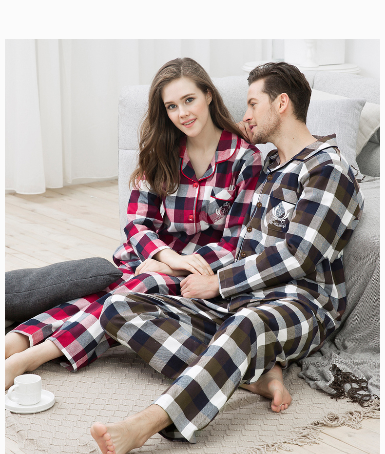 Áo ngủ cotton mùa thu 2017 tiêu chuẩn Mỹ kẻ sọc tay dài kẻ sọc đơn giản áo len nam nữ đơn giản phục vụ mùa xuân có thể mặc bộ đồ đôi mùa đông nam nữ