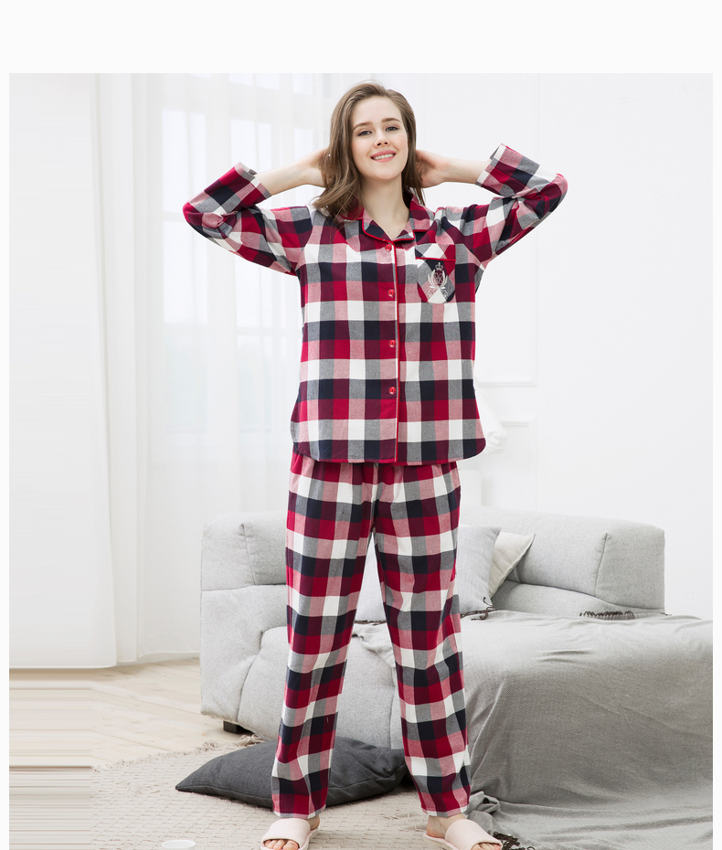 Áo ngủ cotton mùa thu 2017 tiêu chuẩn Mỹ kẻ sọc tay dài kẻ sọc đơn giản áo len nam nữ đơn giản phục vụ mùa xuân có thể mặc bộ đồ đôi mùa đông nam nữ