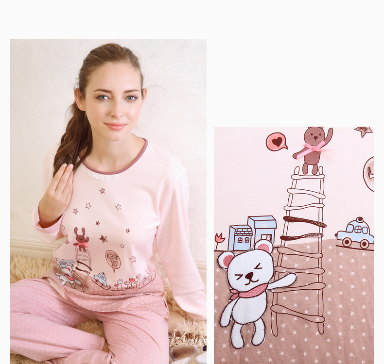 Mỹ tiêu chuẩn mùa thu và mùa đông cotton dài tay hoạt hình đồ ngủ nữ cotton dễ thương dịch vụ nhà in có thể mặc phù hợp với giản dị bộ hoạt hình dễ thương