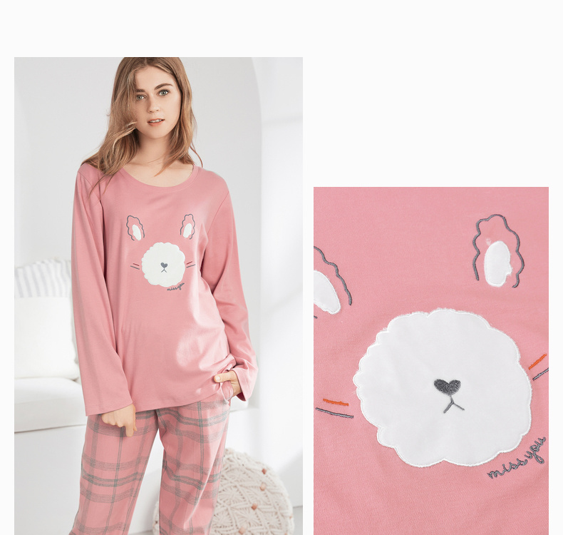 Mỹ tiêu chuẩn mùa thu và mùa đông mới dệt kim cotton dài tay đồ ngủ nữ phim hoạt hình ngọt ngào và đáng yêu nhà quần áo mặc giản dị đồ bộ quần ống rộng