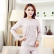 Đầm ren cổ cao nữ đồ lót nhiệt set đồ dày cộng với nhung công chúa cổ áo cotton mùa thu quần dài mặc đồ mặc nhà cao cấp