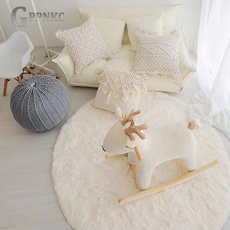 Carpet bedroom ins wind maiden home living room mat round blanket floor mat Nordic bedside blanket foot pads