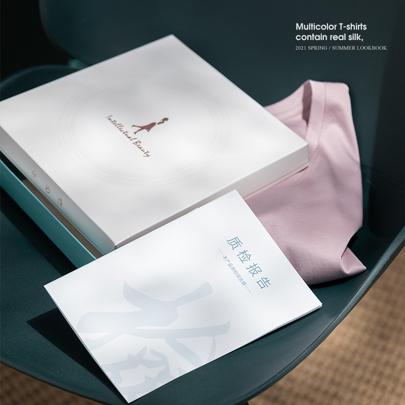 Contains silk~upgraded version of diantang-level comfort, loose and thin solid color round V-neck short-sleeved T-shirt for women in summer