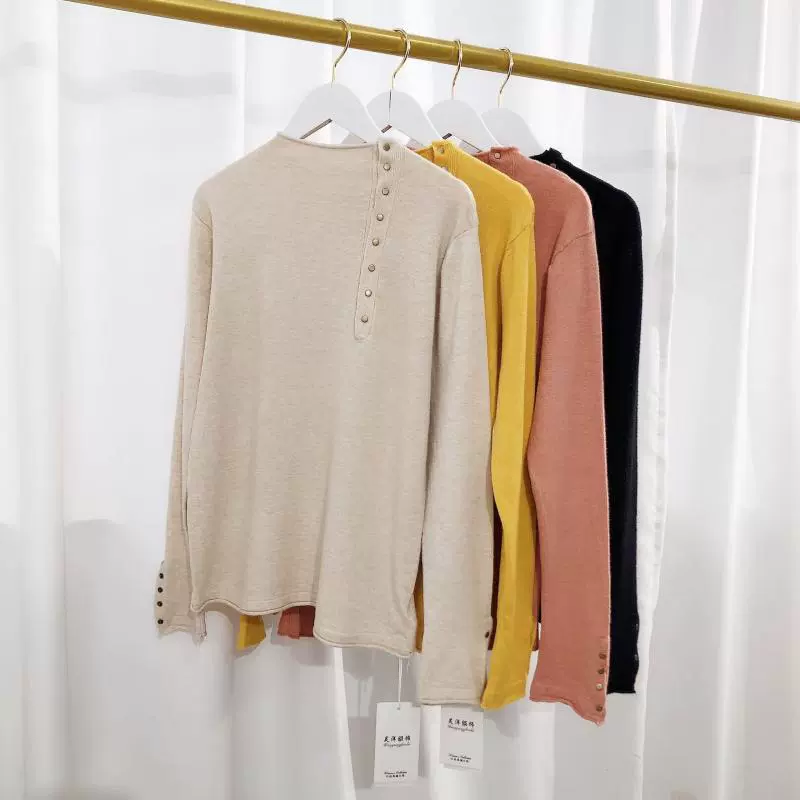 Gai phúc lợi Mùa thu mới đơn ngực đứng cổ áo mỏng chạm đáy áo len mỏng áo len - Đan Cardigan áo khoác cardigan